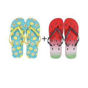 NEW DESIGNER STYLE (2) LADIES FLIP FLOPS WATERMELON / LEMONS  S M L